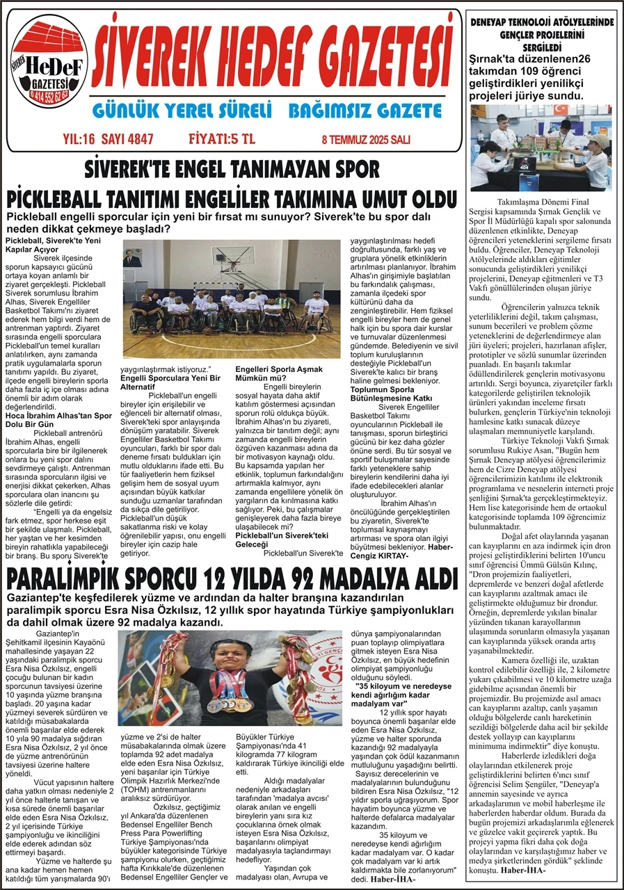 8.07.2025 Tarihli Gazetemiz