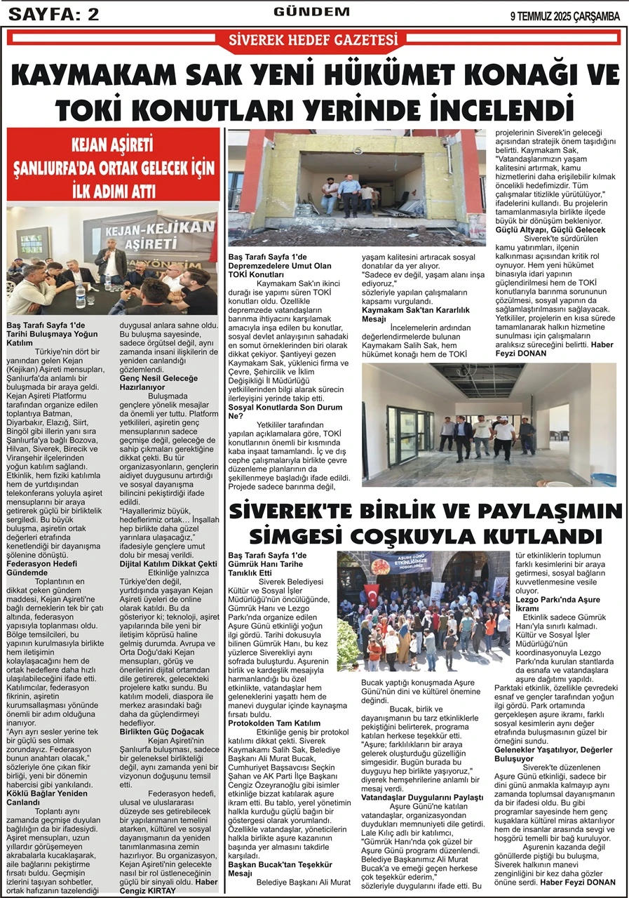 9.07.2025 Tarihli  Gazetemiz