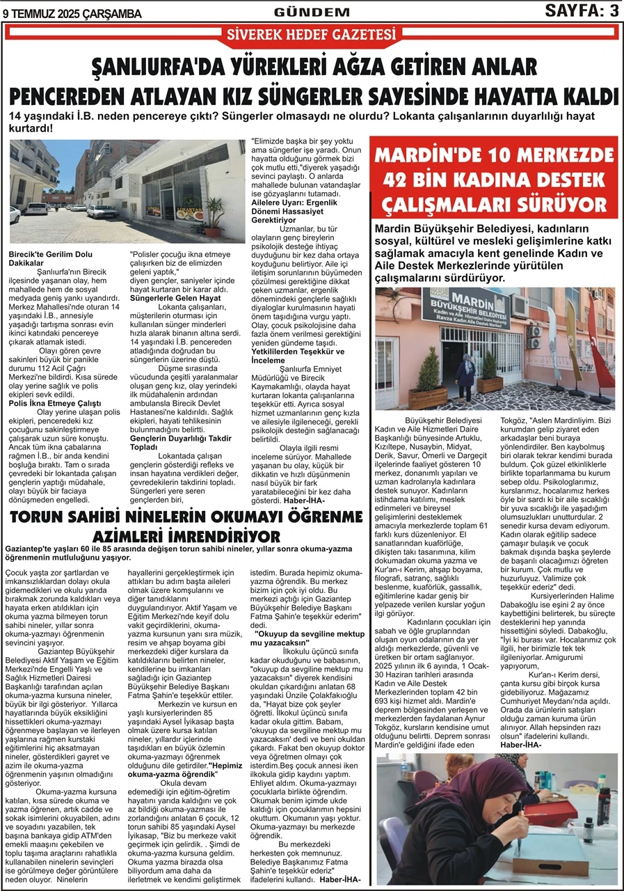9.07.2025 Tarihli  Gazetemiz