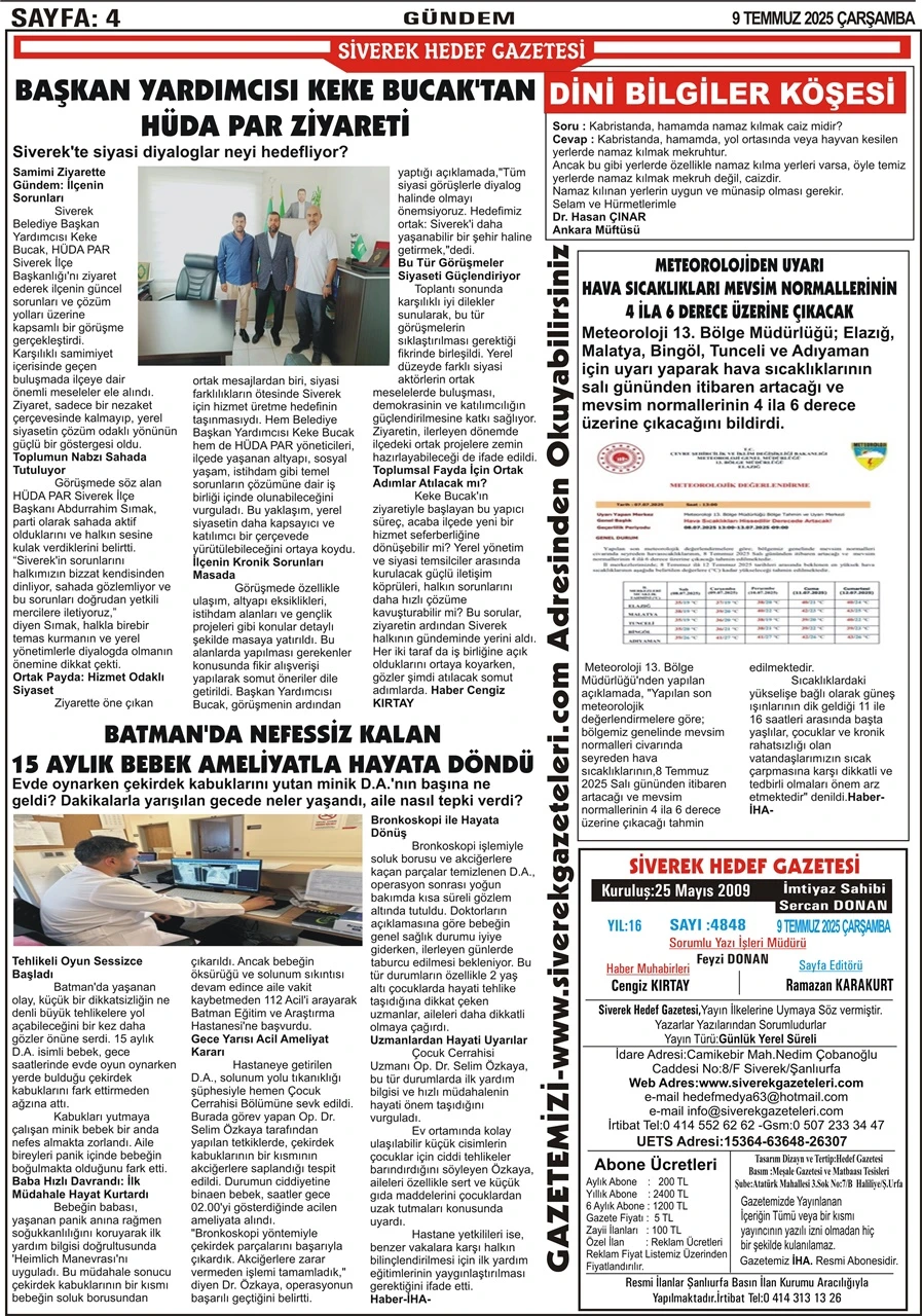 9.07.2025 Tarihli  Gazetemiz