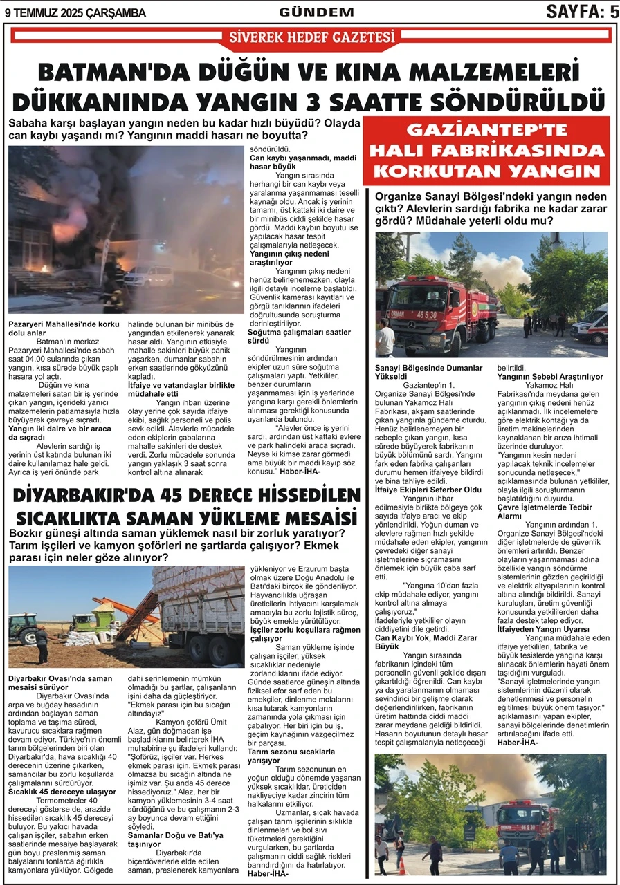 9.07.2025 Tarihli  Gazetemiz