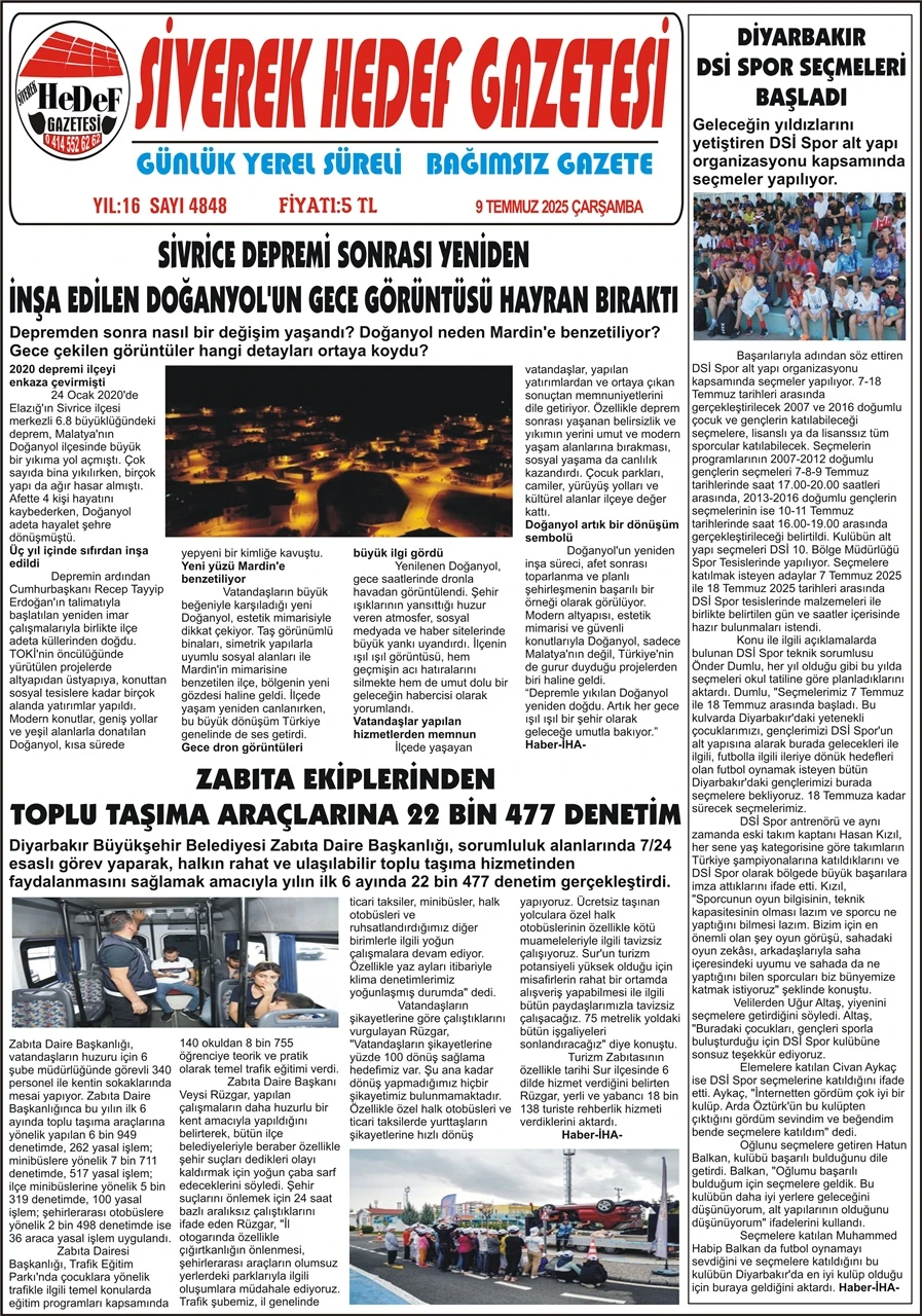 9.07.2025 Tarihli  Gazetemiz