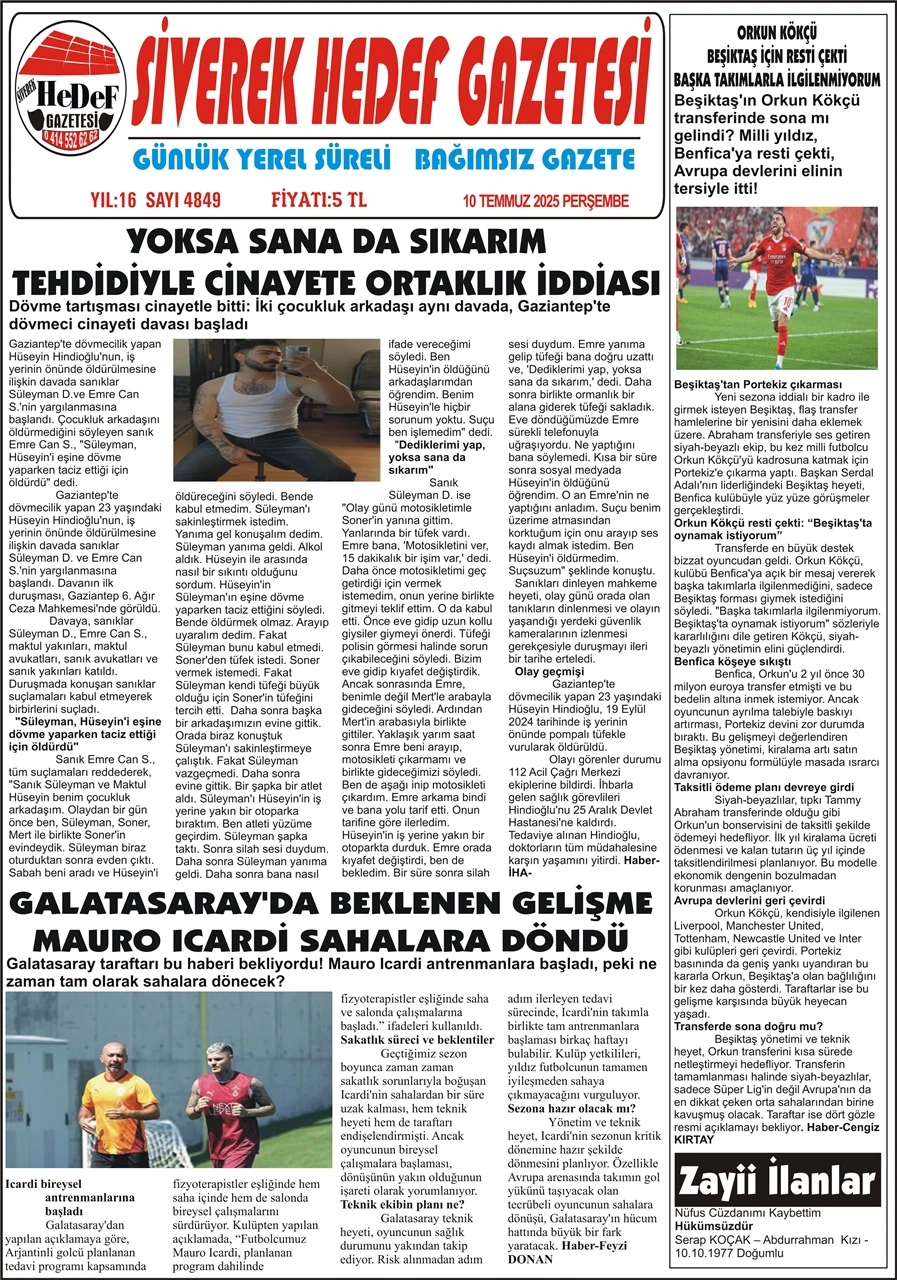 10.07.2025 Tarihli Gazetemiz