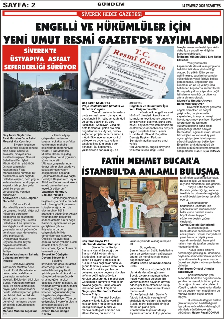 14.07.2025 Tarihli Gazetemiz