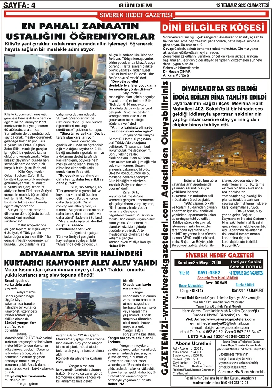 14.07.2025 Tarihli Gazetemiz