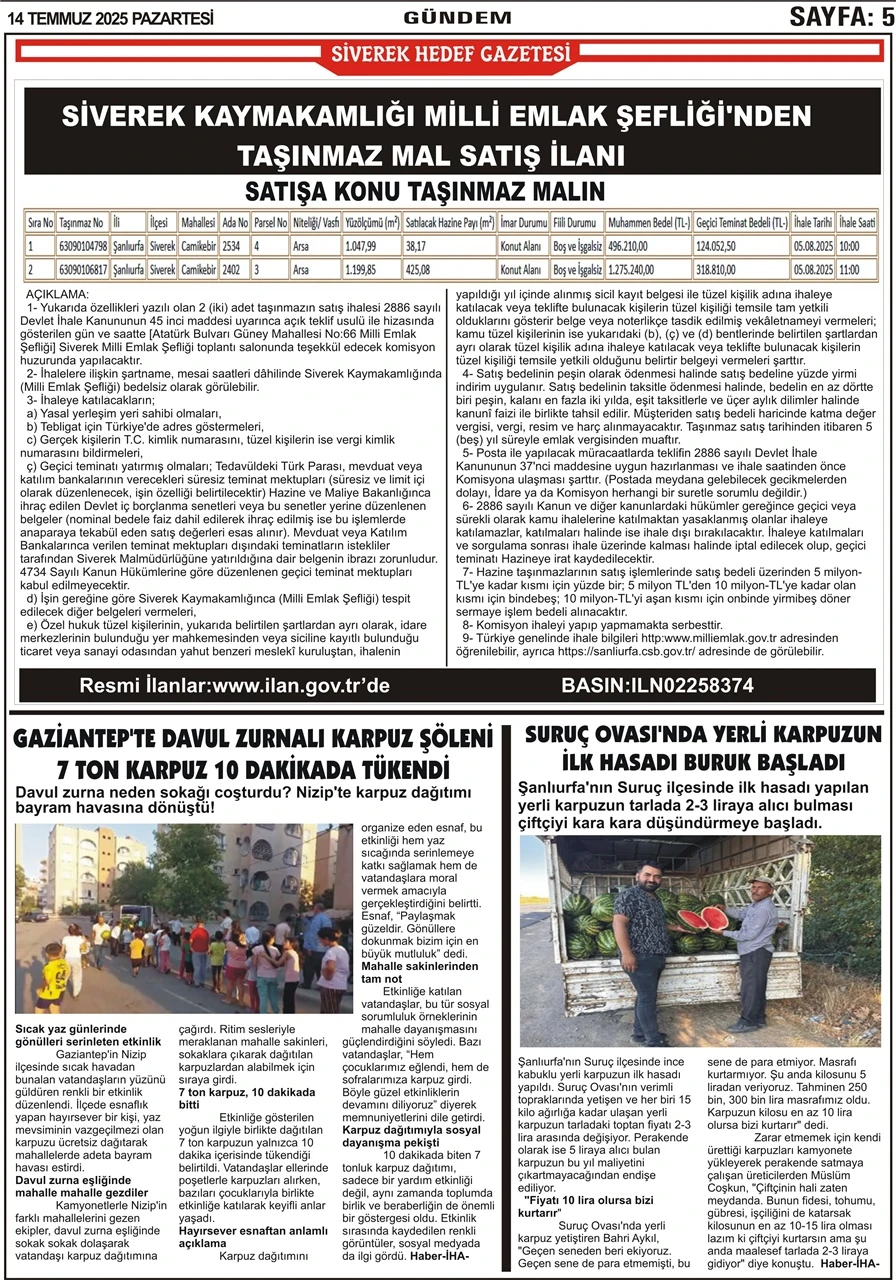 14.07.2025 Tarihli Gazetemiz