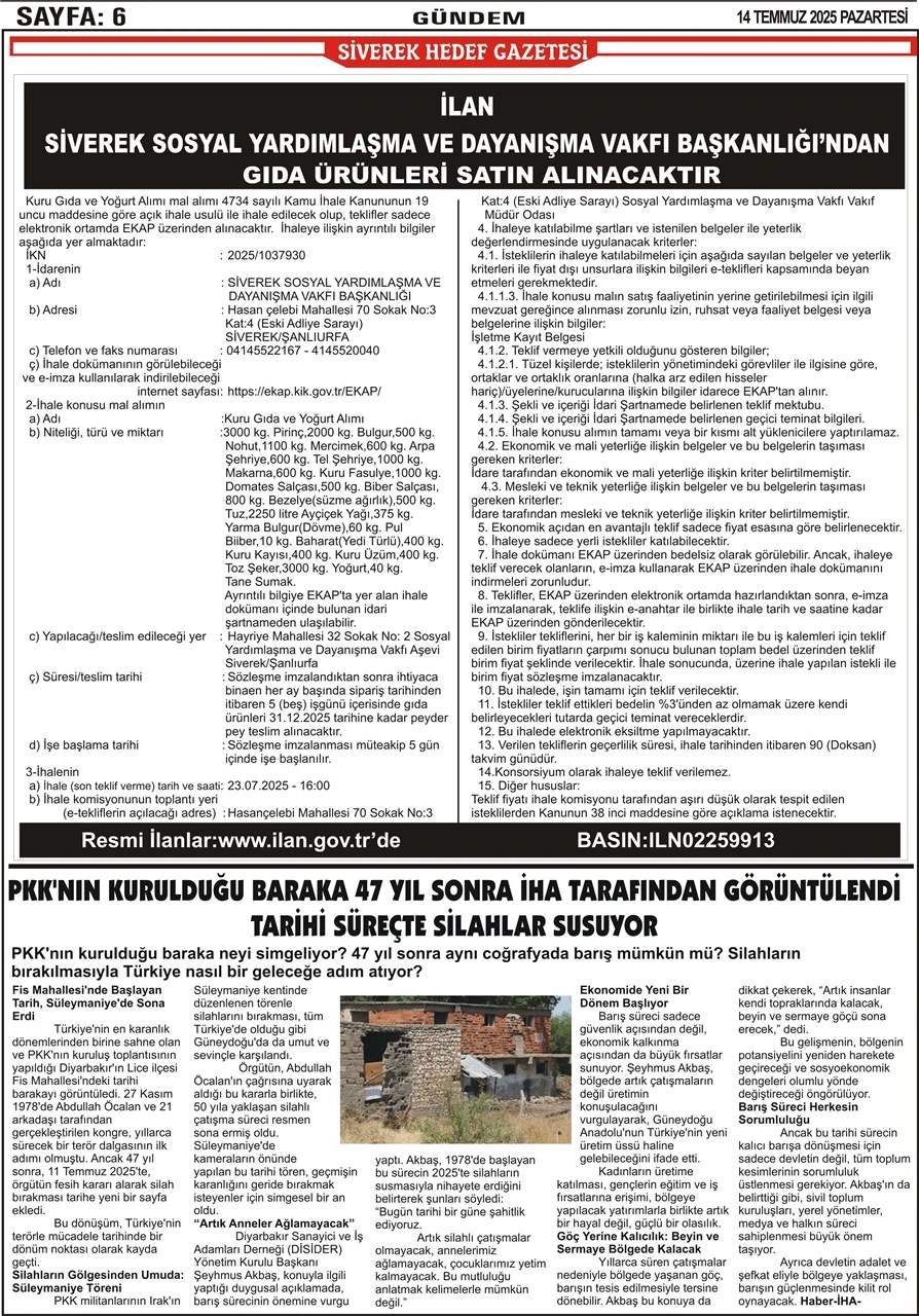 14.07.2025 Tarihli Gazetemiz