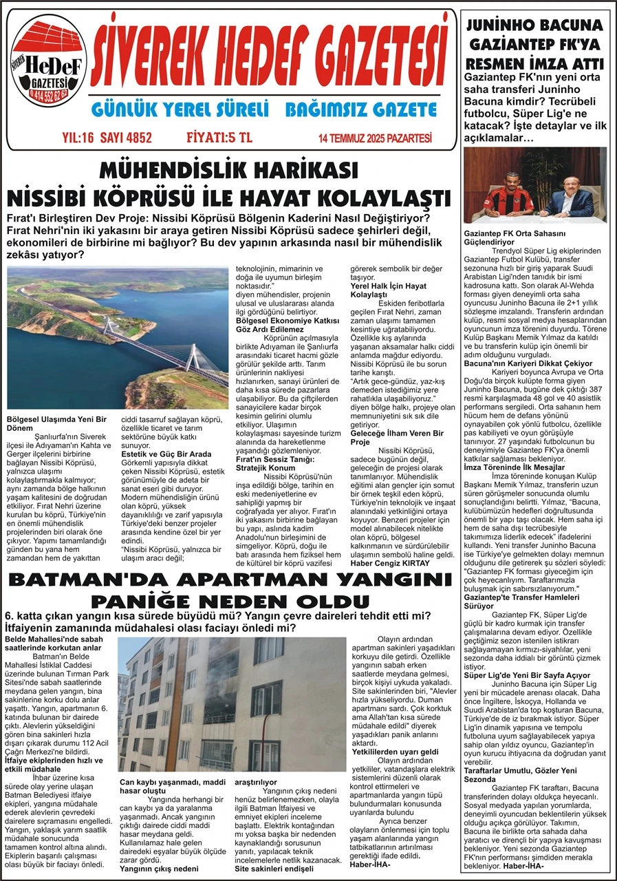 14.07.2025 Tarihli Gazetemiz