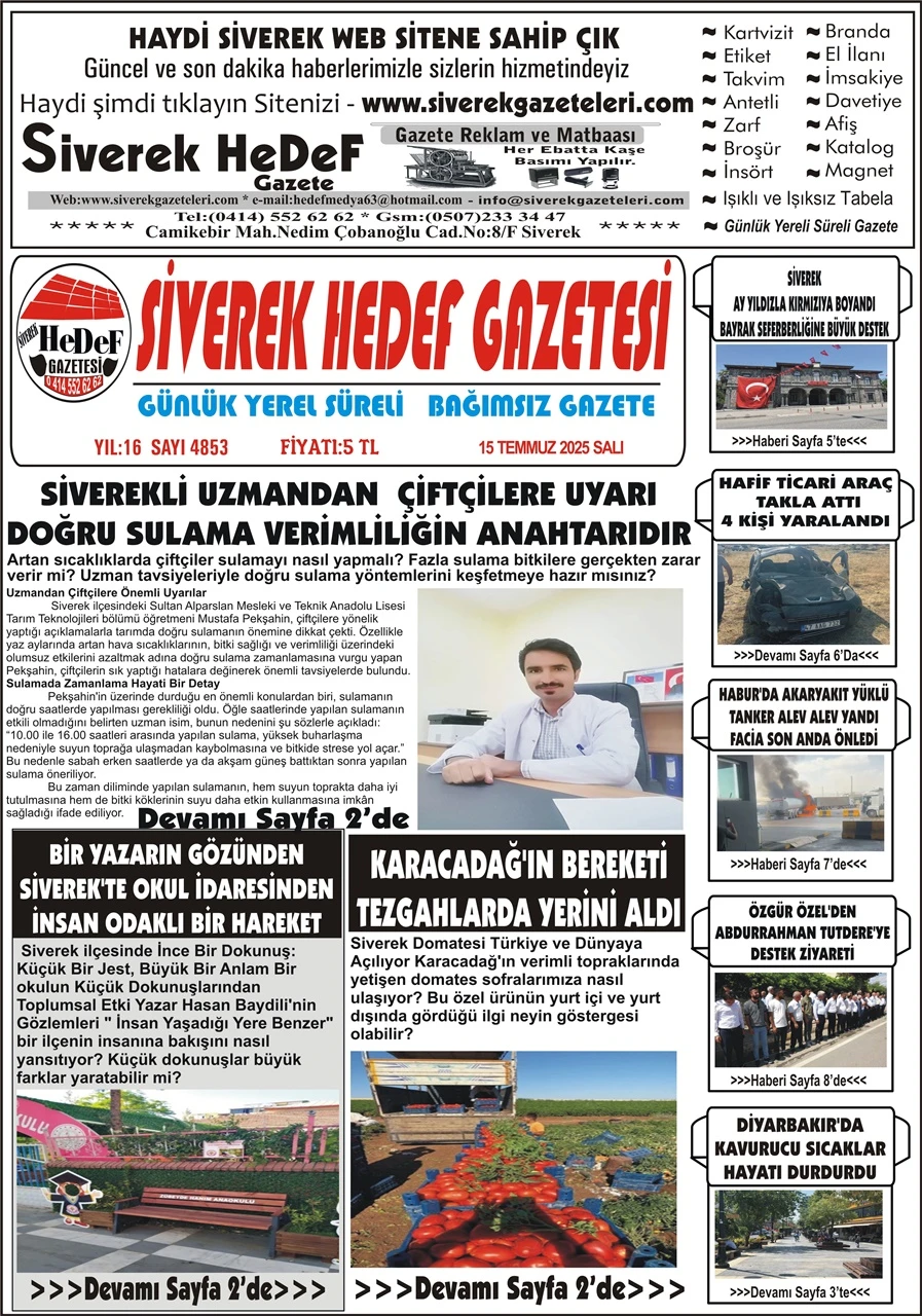 15.07.2025 Tarihli Gazetemiz