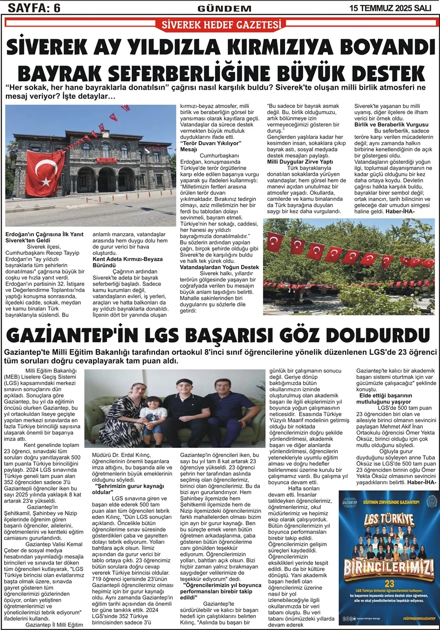 15.07.2025 Tarihli Gazetemiz