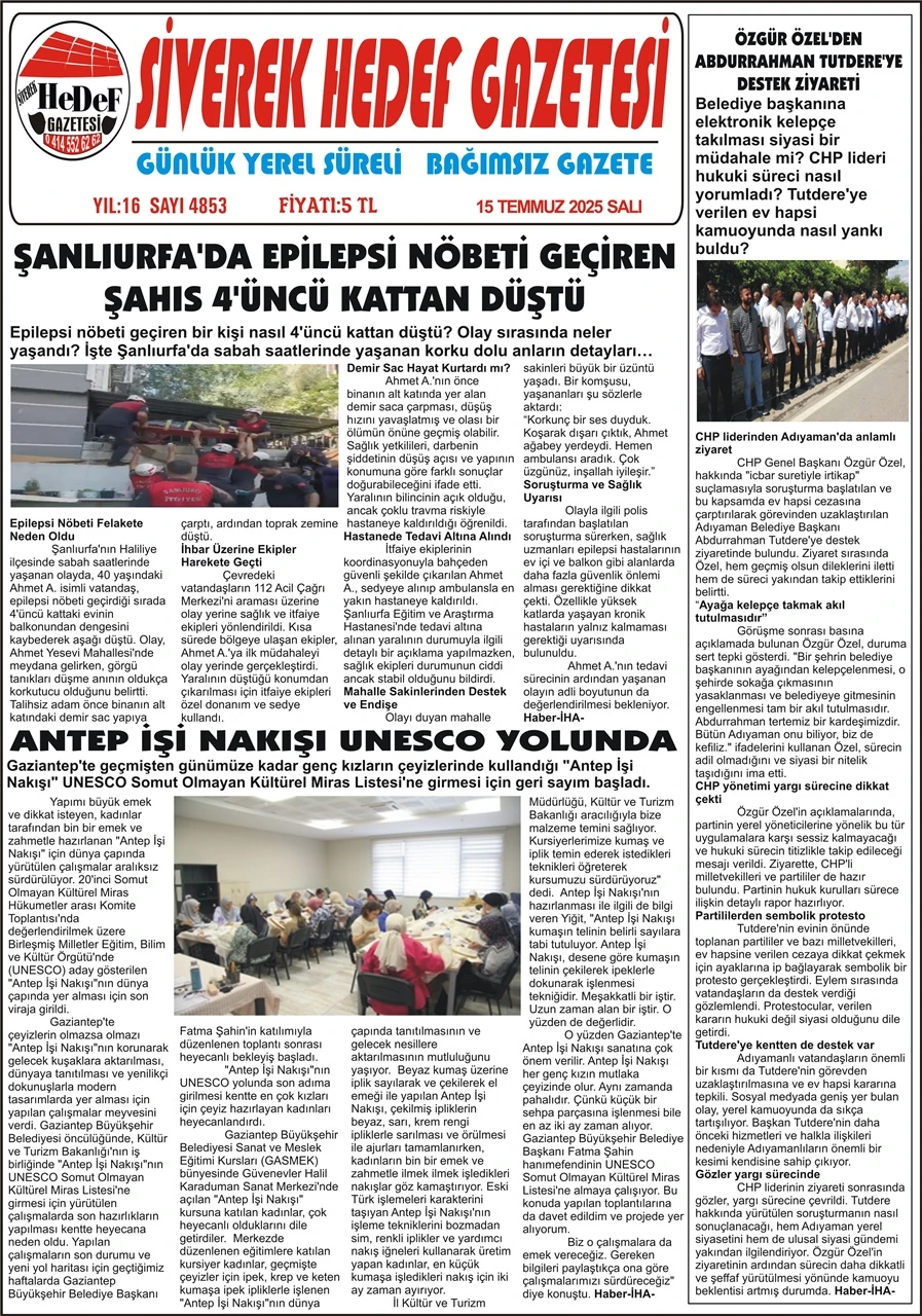 15.07.2025 Tarihli Gazetemiz