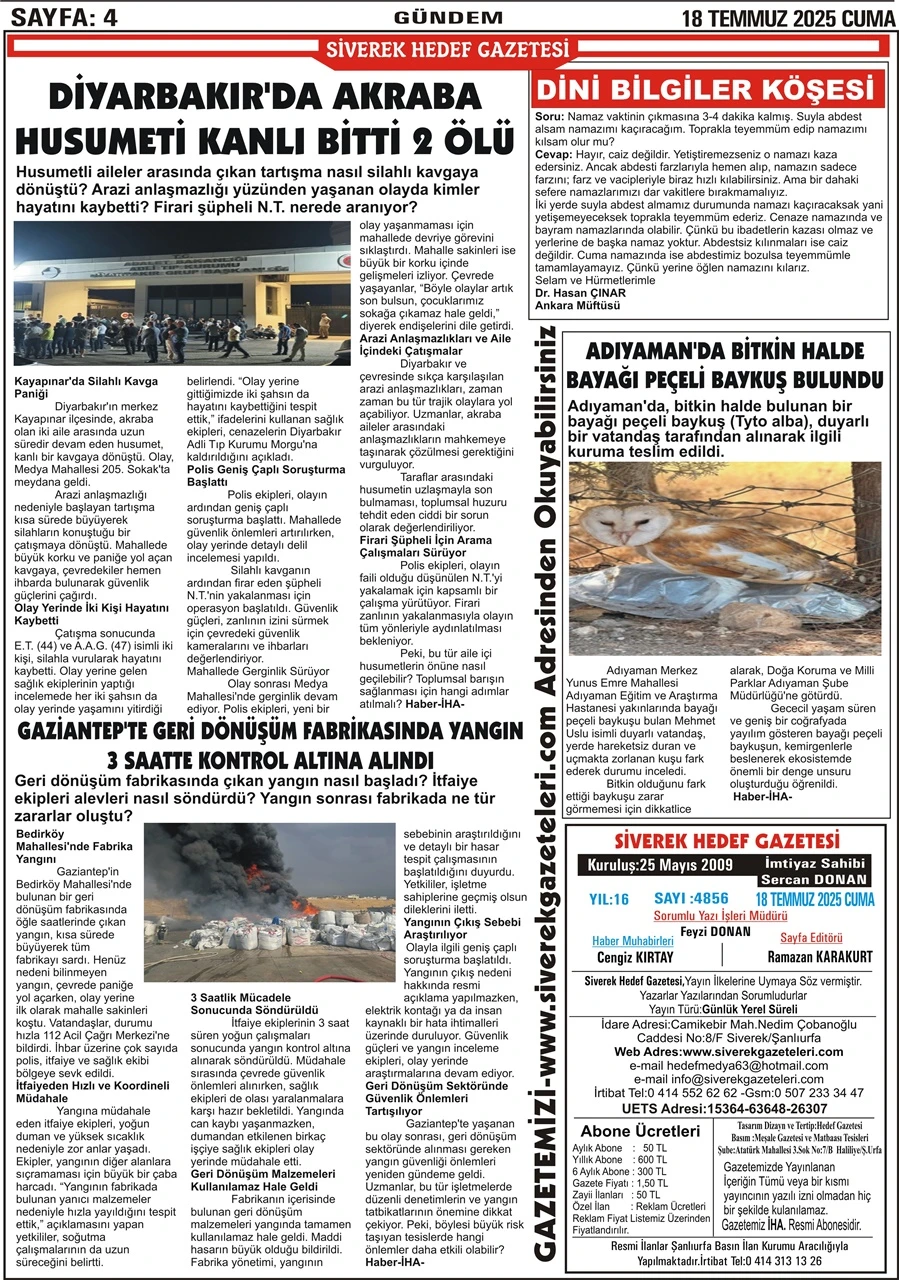 18.07.2025  Tarihli Gazetemiz