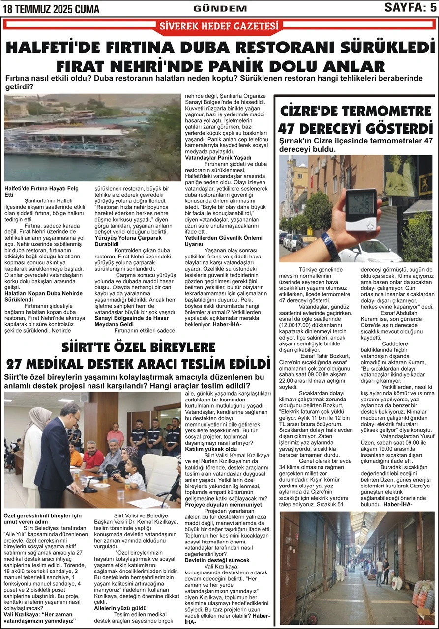 18.07.2025  Tarihli Gazetemiz