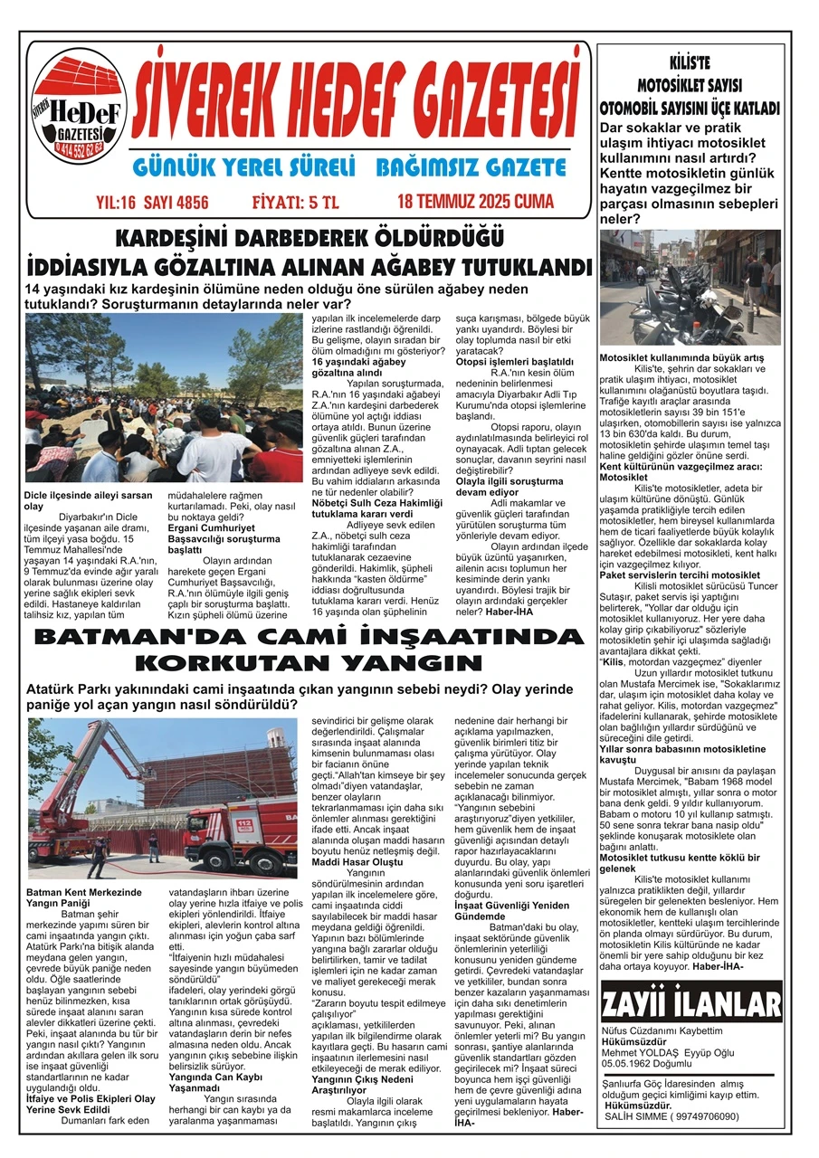 18.07.2025  Tarihli Gazetemiz