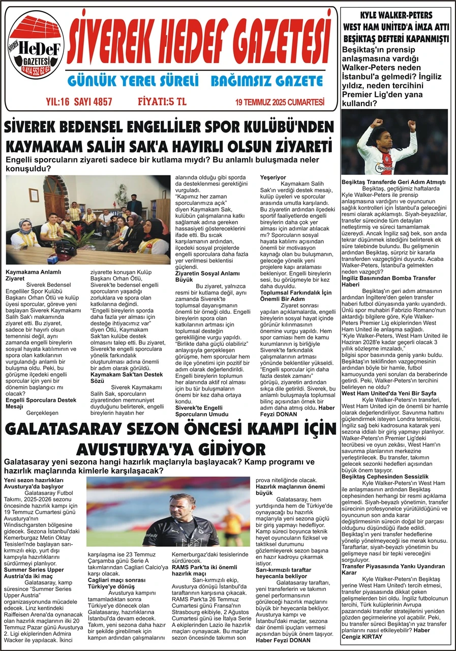19.07.2025 Tarihli Gazetemiz