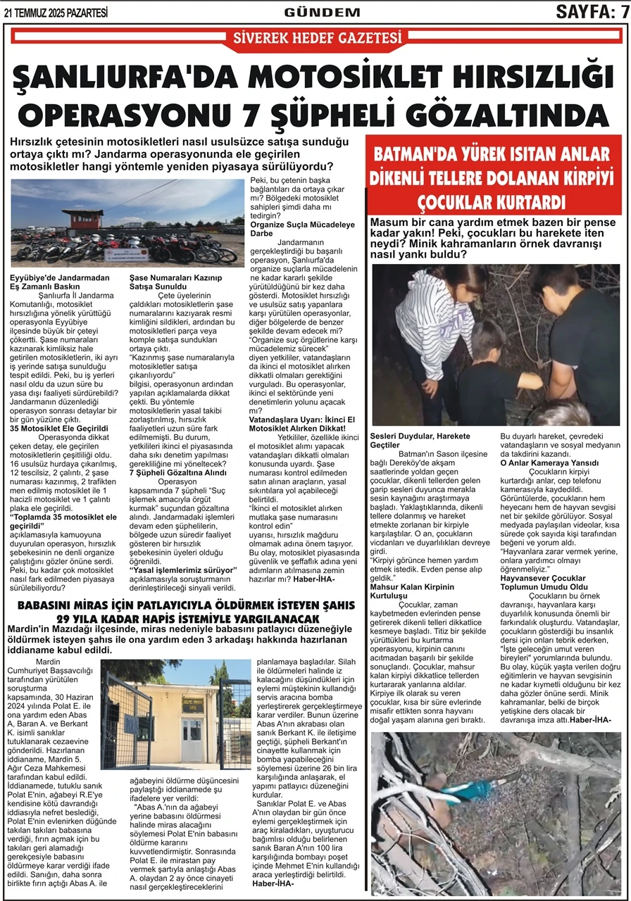 21.07.2025 Tarihli Gazetemiz