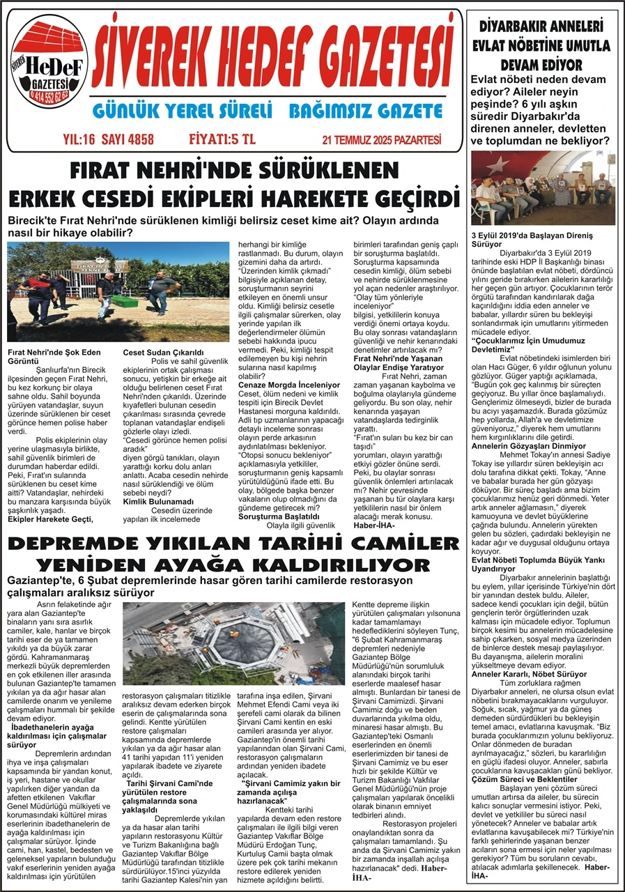 21.07.2025 Tarihli Gazetemiz
