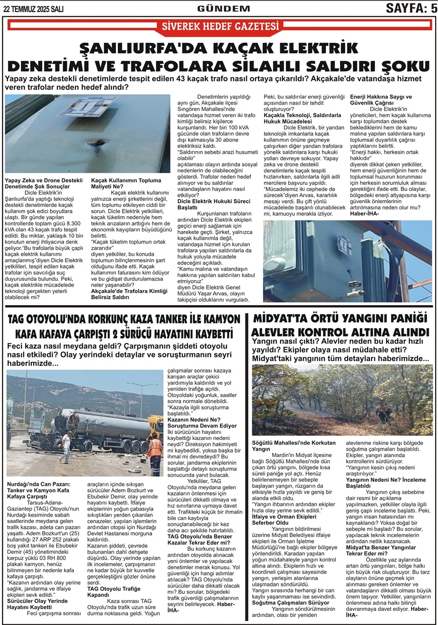 22,07,2025 Tarihli Gazetemiz
