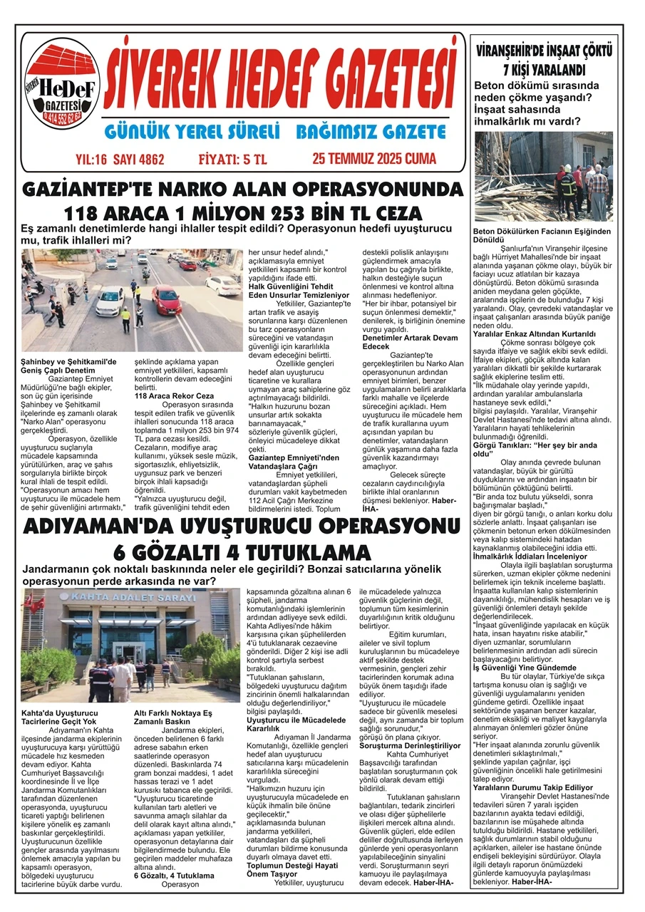 25.07.2025 Tarihli Gazetemiz