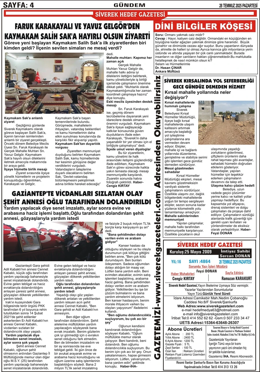 28.07.2025 Tarihli Gazetemiz