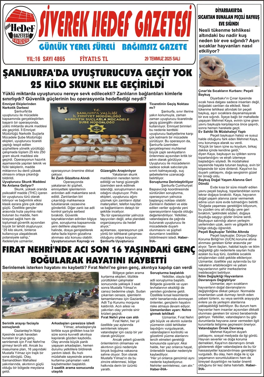 29.07.2025  Tarihli Gazetemiz