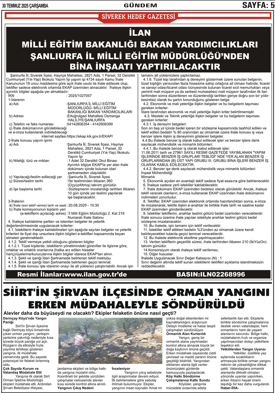 30.07.2025 Tarihli Gazetemiz