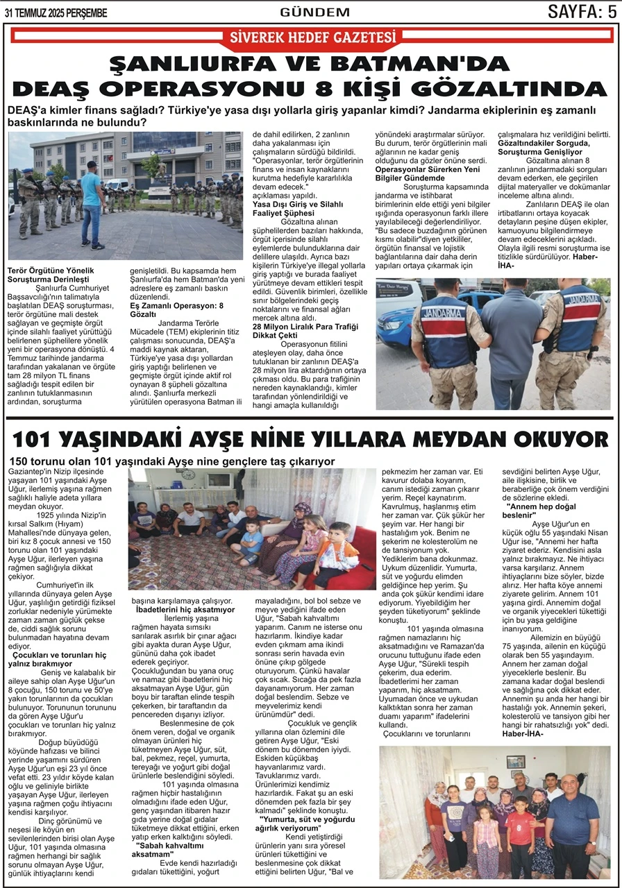 31.07.2025 tarihli Gazetemiz