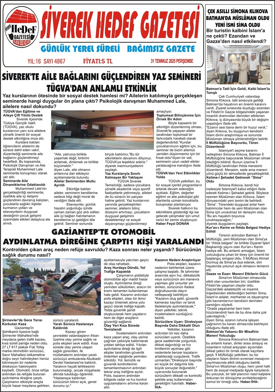 31.07.2025 tarihli Gazetemiz