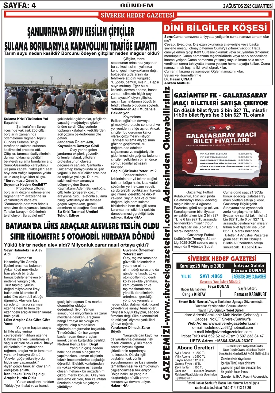 2.08.2025 Tarihli Gazetemiz