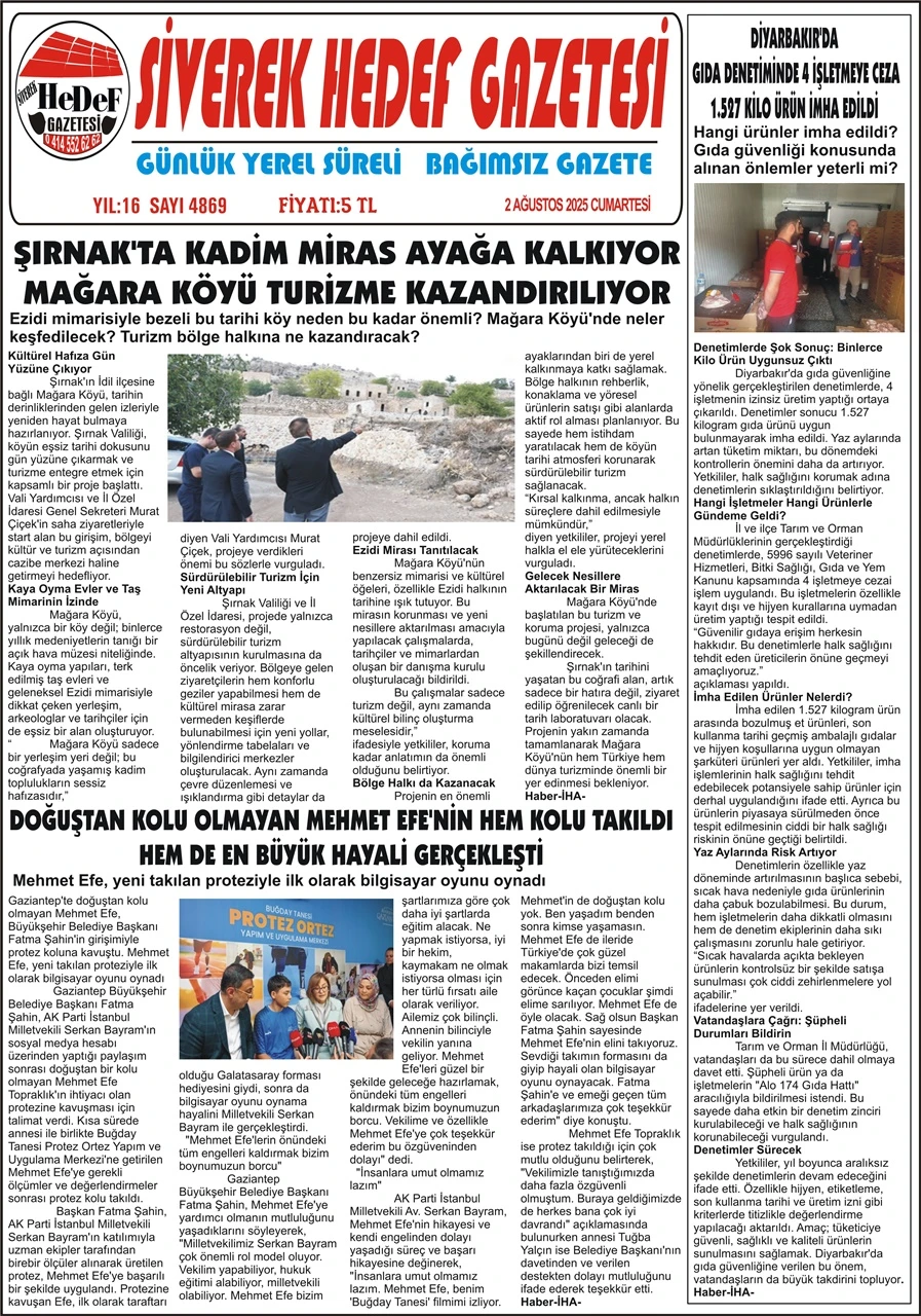 2.08.2025 Tarihli Gazetemiz