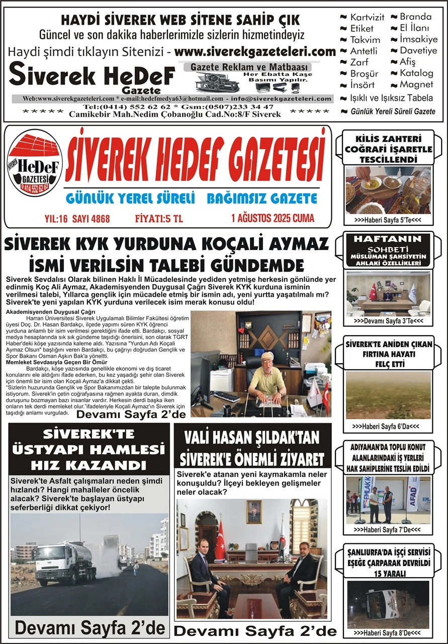 1.08.2025 Tarihli Gazetemiz