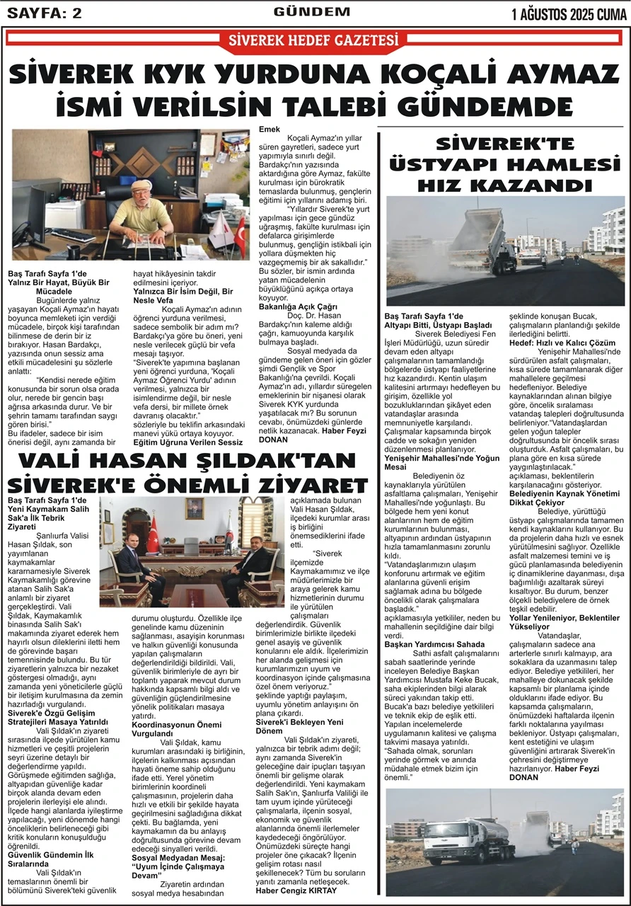 1.08.2025 Tarihli Gazetemiz