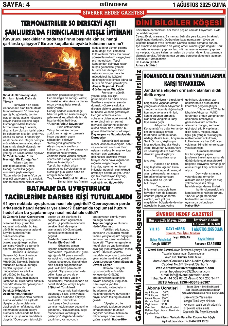 1.08.2025 Tarihli Gazetemiz