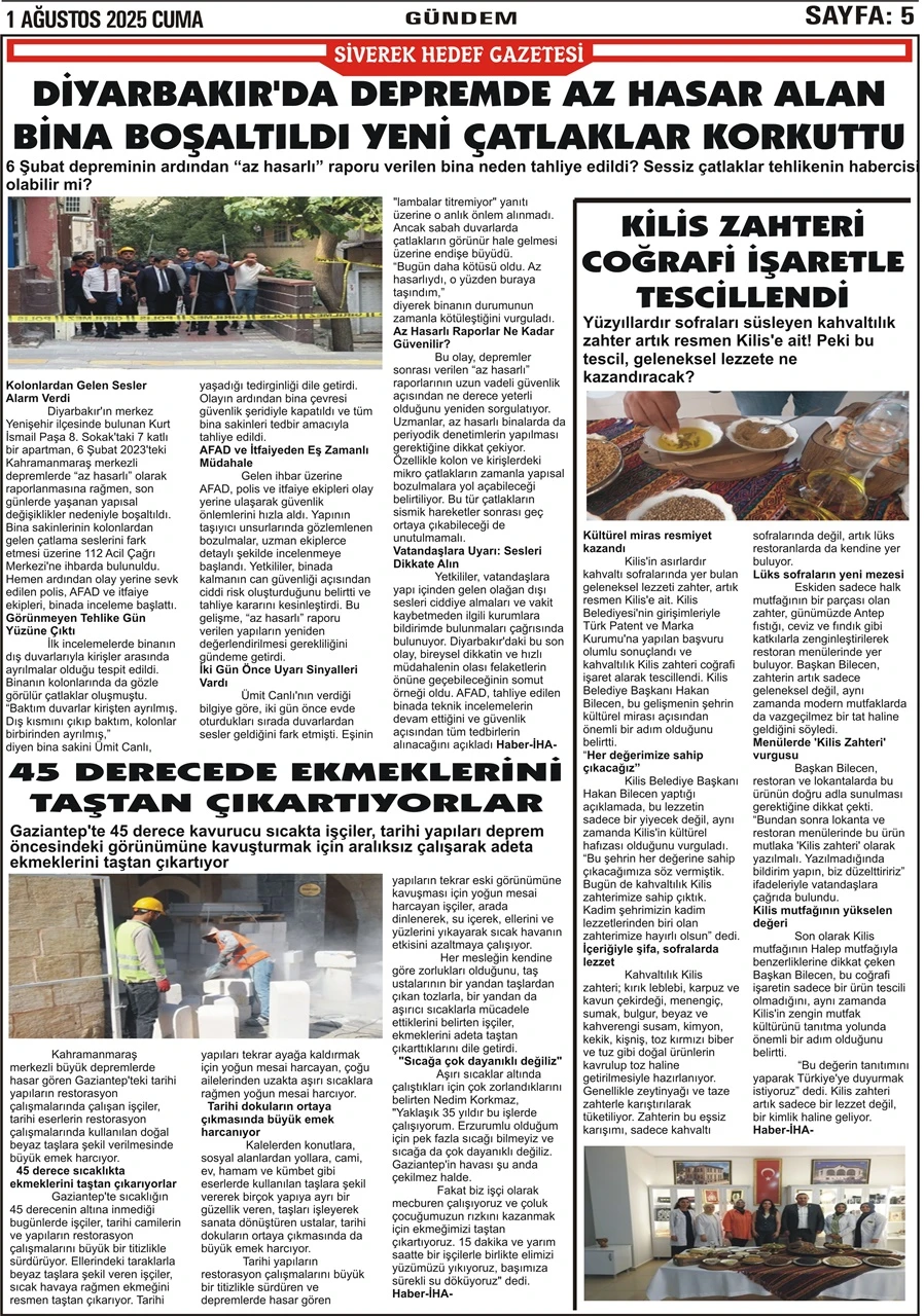 1.08.2025 Tarihli Gazetemiz