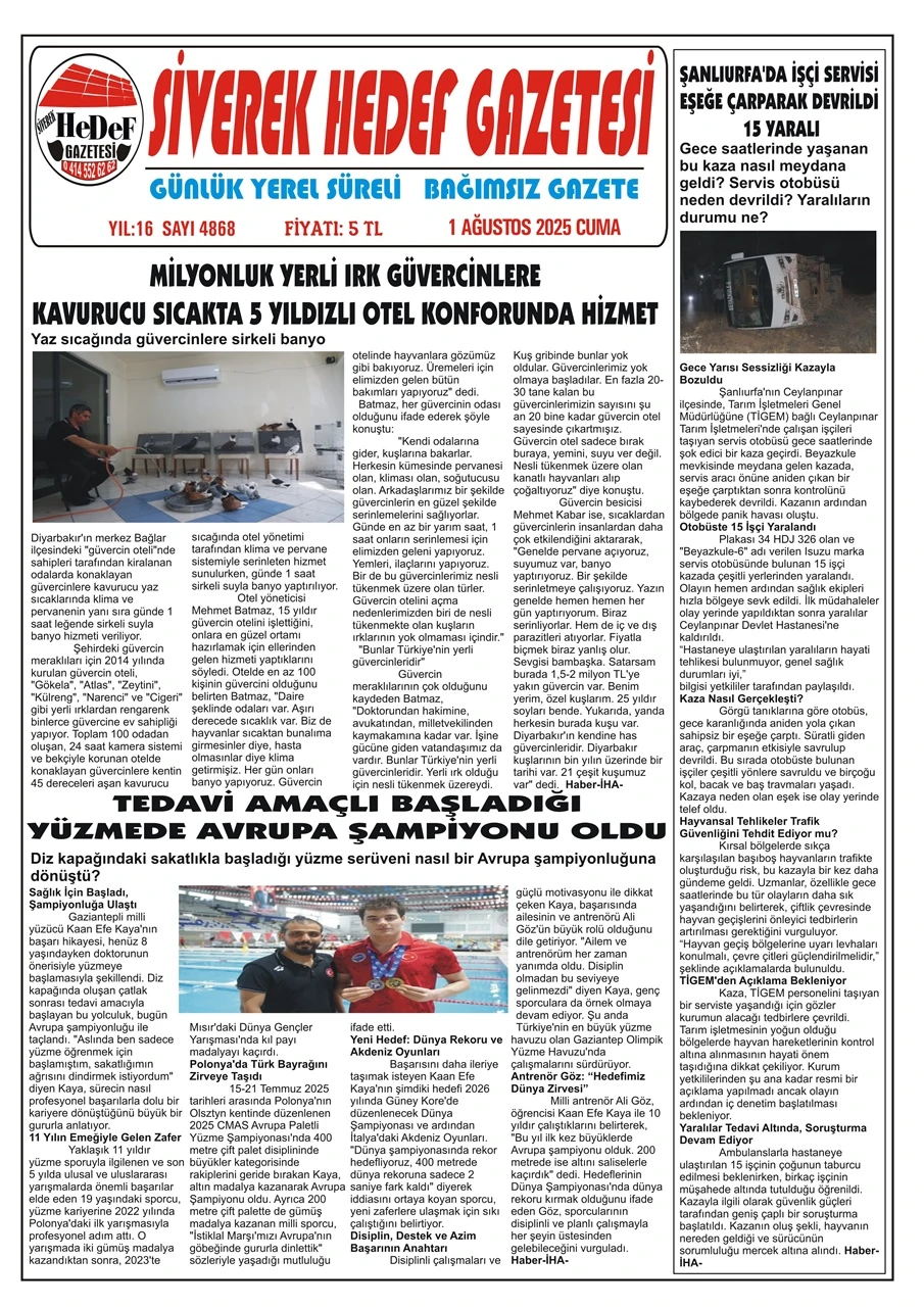 1.08.2025 Tarihli Gazetemiz