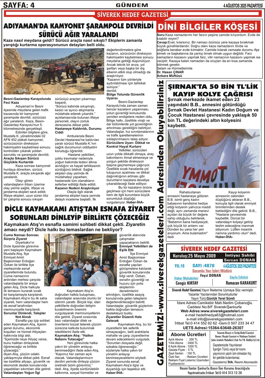 4.08.2025 Tarihli Gazetemiz