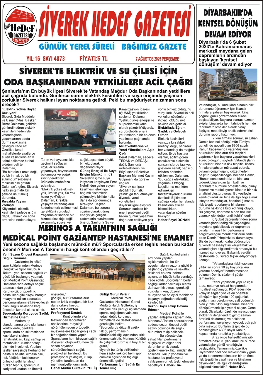 7.08.2025 Tarihli Gazetemiz