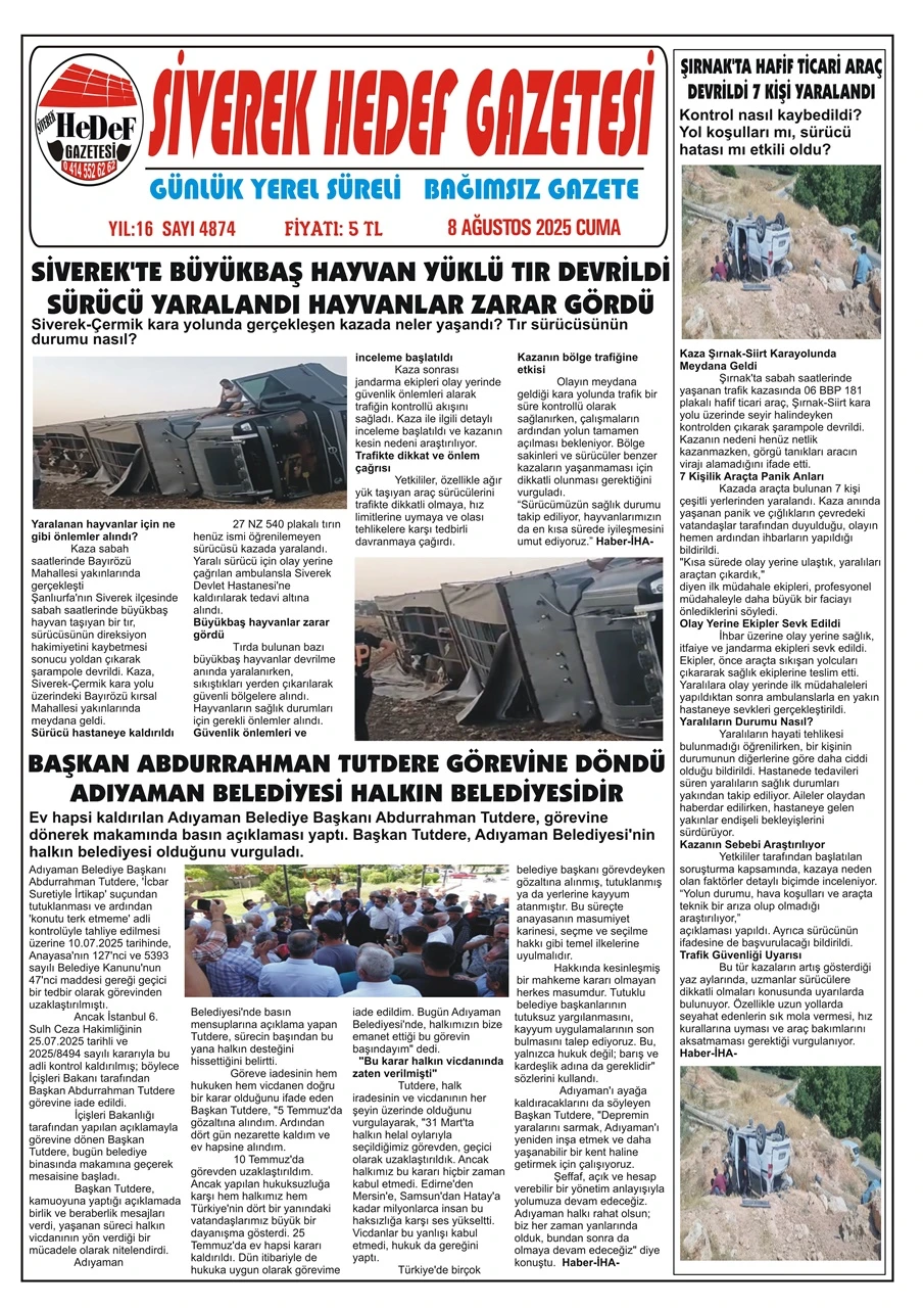 8.08.2025 Tarihli Gazetemiz