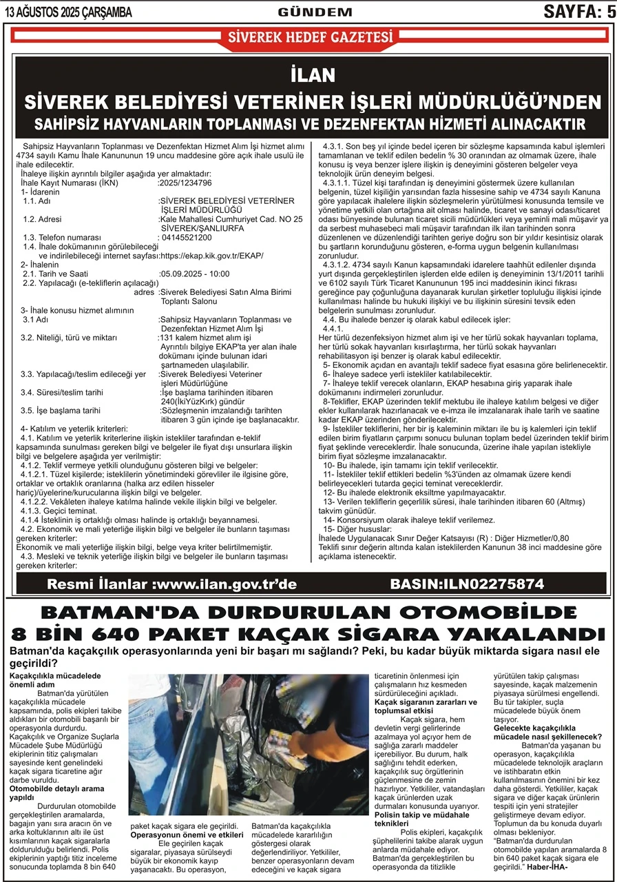 13.08.2025 Tarihli Gazetemiz