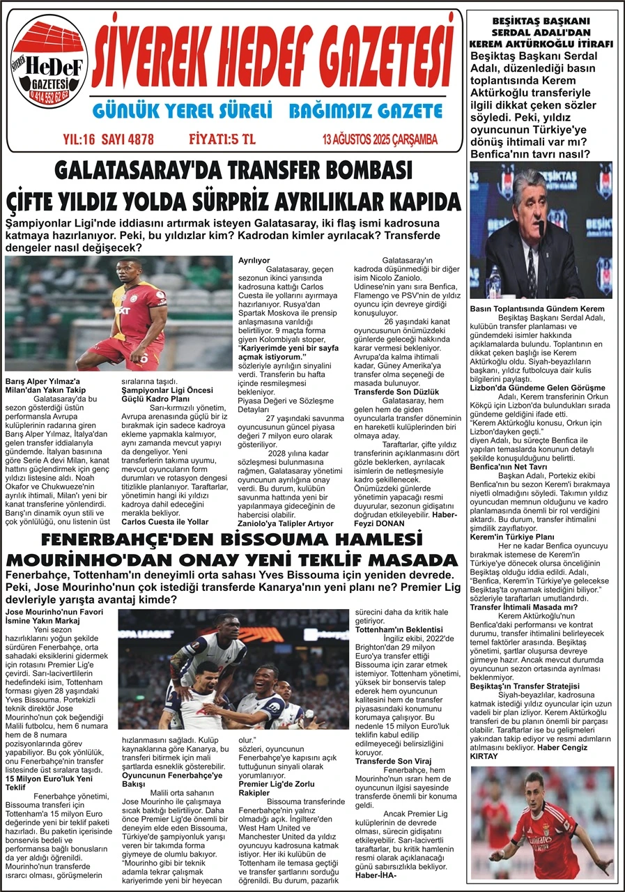 13.08.2025 Tarihli Gazetemiz