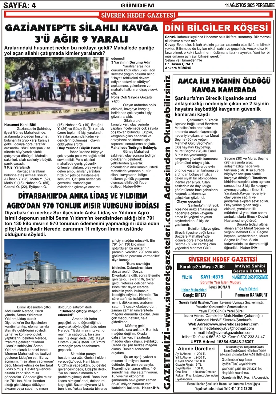 14.08.2025 Tarihli  Gazetemiz