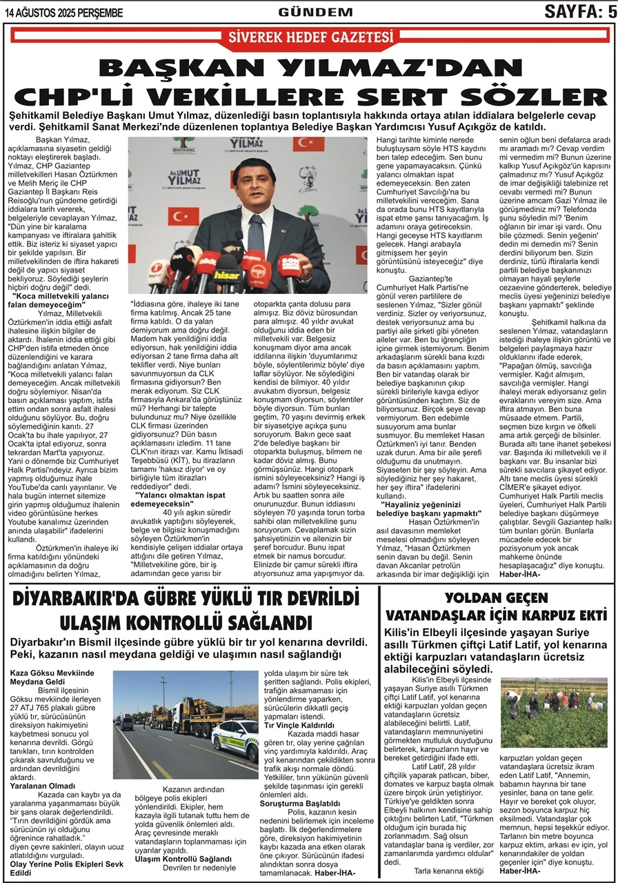 14.08.2025 Tarihli  Gazetemiz