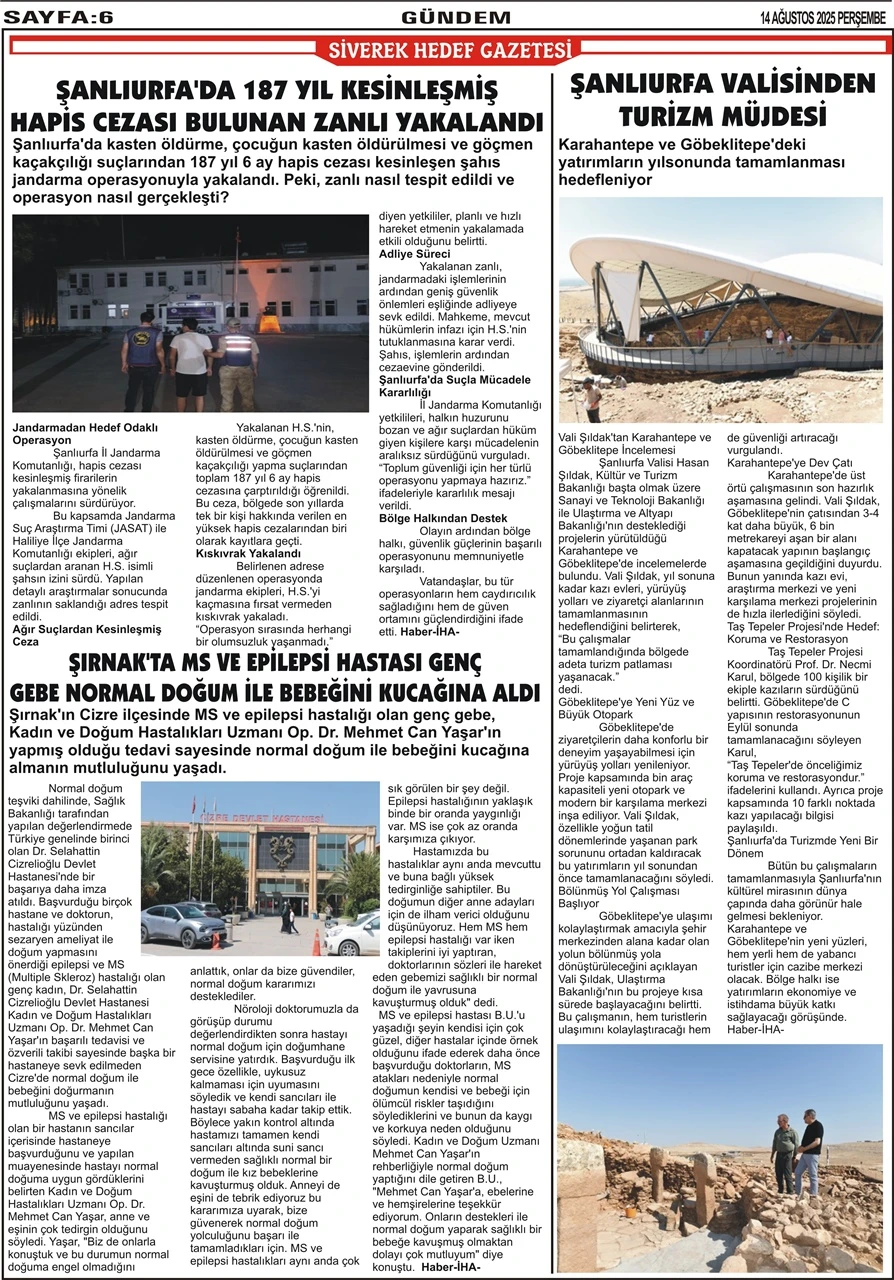 14.08.2025 Tarihli  Gazetemiz