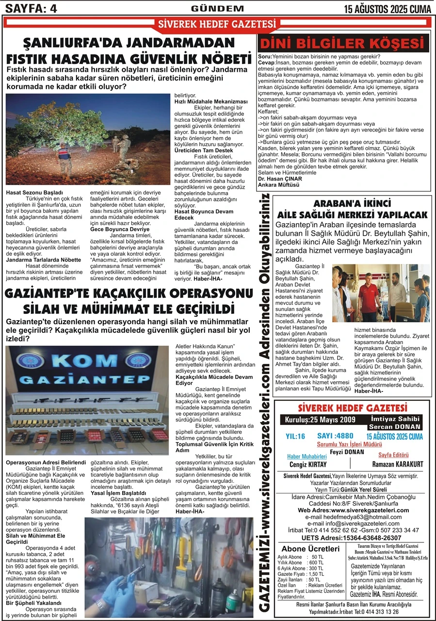 15.08.2025 Tarihli Gazetemiz