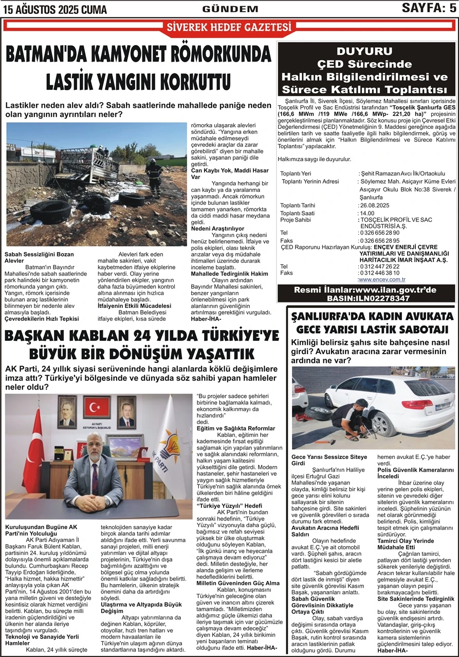 15.08.2025 Tarihli Gazetemiz