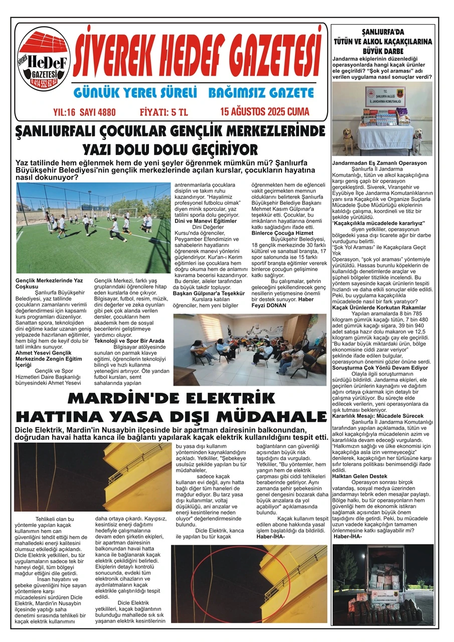 15.08.2025 Tarihli Gazetemiz