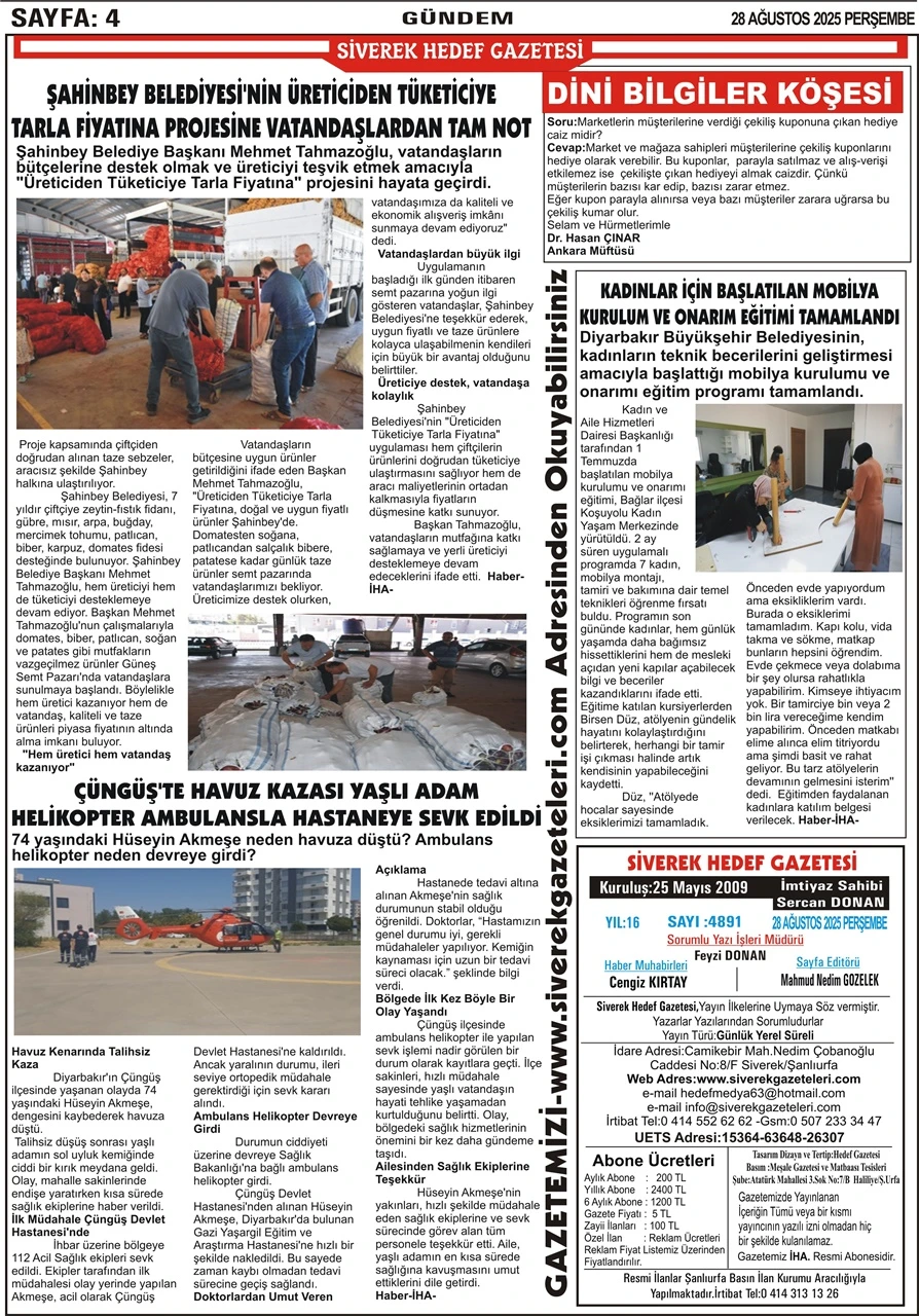 28.08.2025 Tarihli Gazetemiz