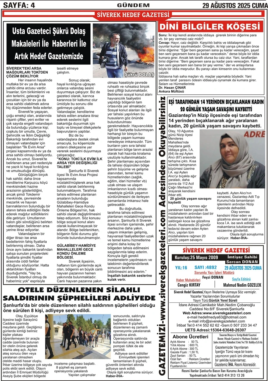 29.08.2025 Tarihli Gazetemiz
