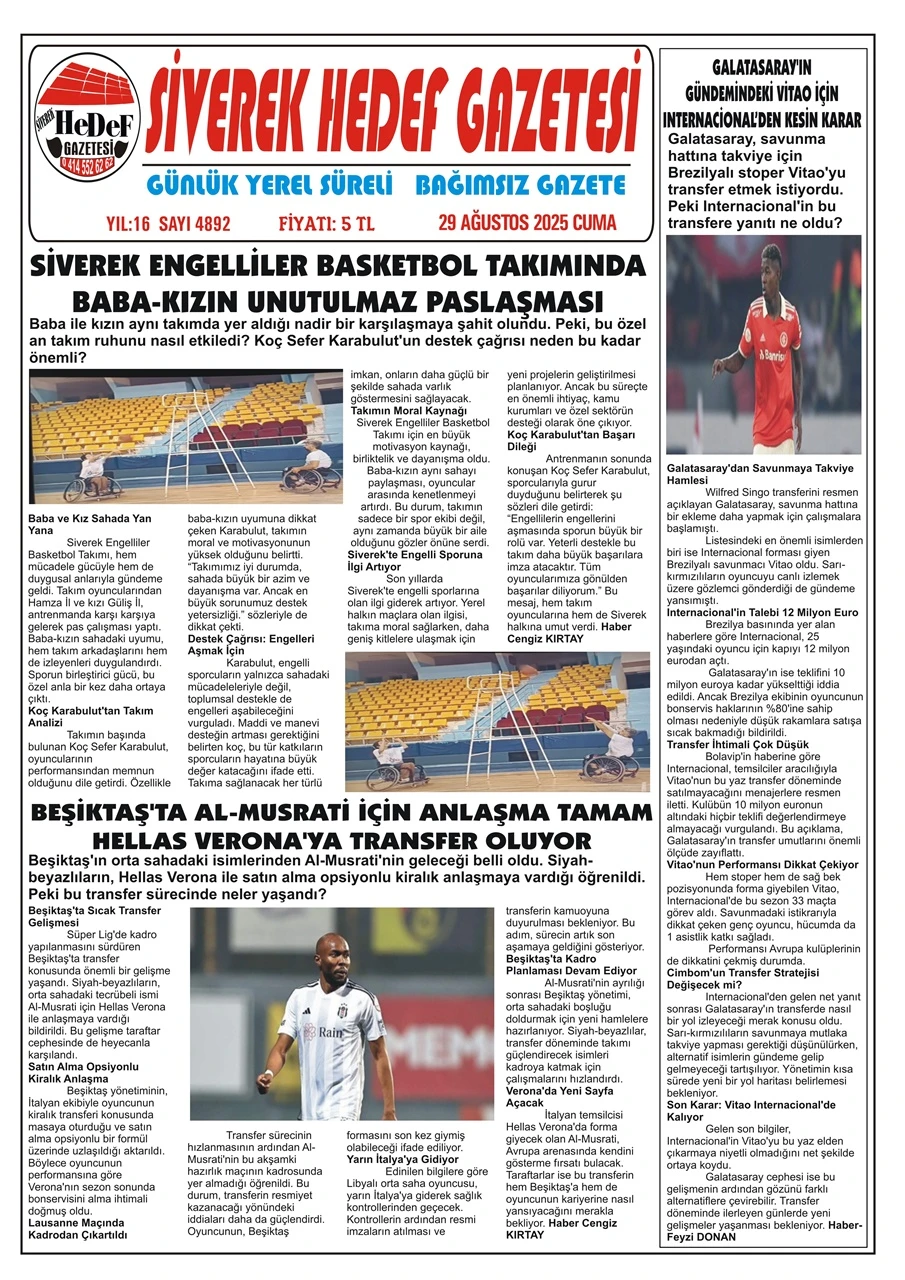 29.08.2025 Tarihli Gazetemiz