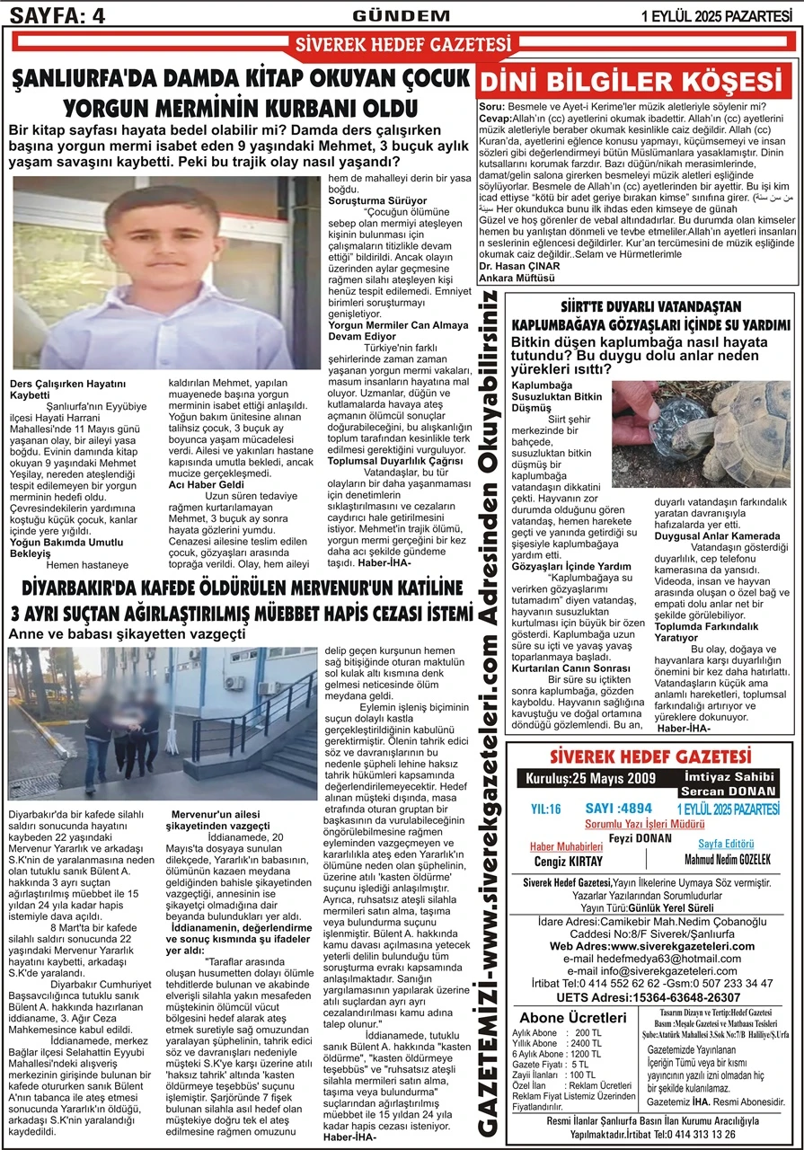 1.09.2025 Tarihli Gazetemiz